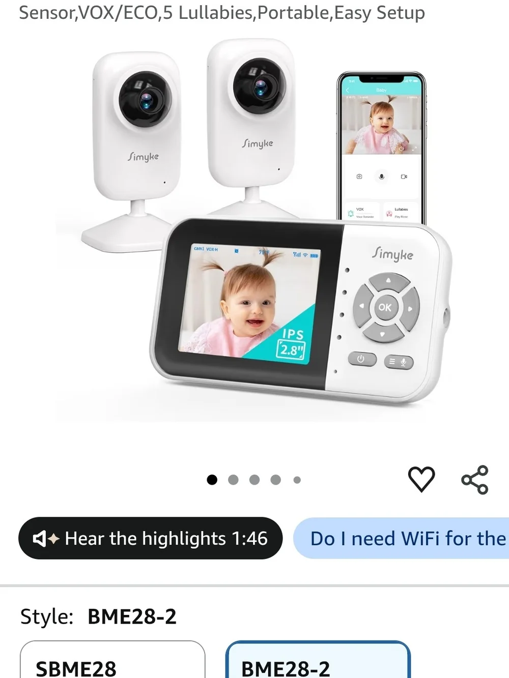 White Baby Monitor with 2 Cameras - 2.8